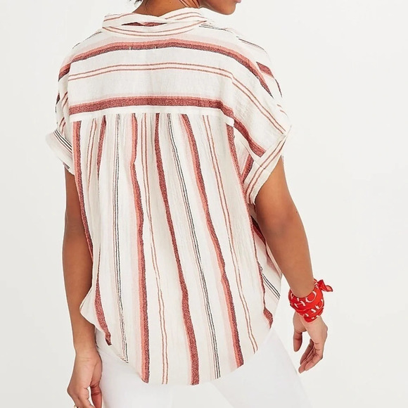 Madewell size Small Central Button Up Shirt Albee Stripe Oversized Blouse Boxy - Picture 2 of 6
